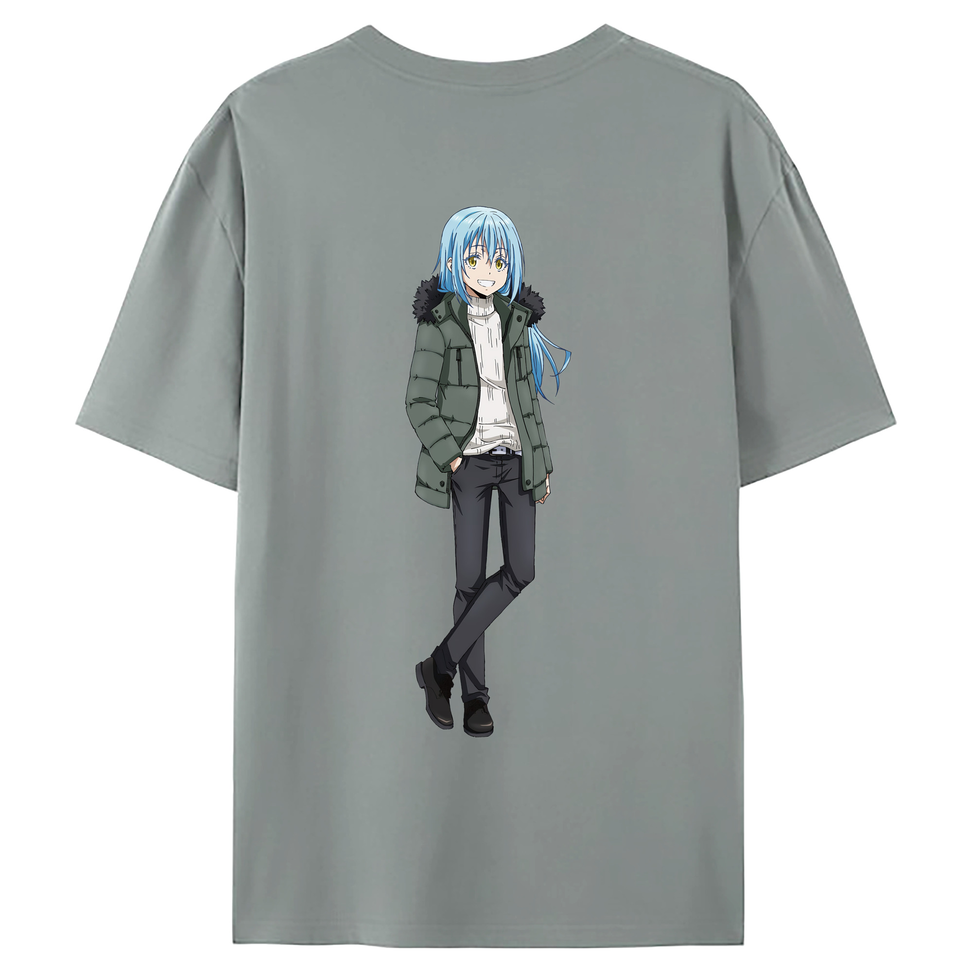 （画像用） 転スラ Regarding Reincarnated to Slime 綿100％ メンズ半袖Tシャツ（バックプリント） 通気性